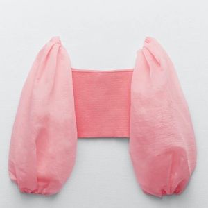 Zara combination organza knit puffy sleeve top